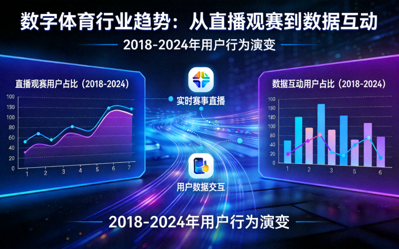 数字体育数据可视化界面，展示从直播观赛走向数据互动的行业趋势