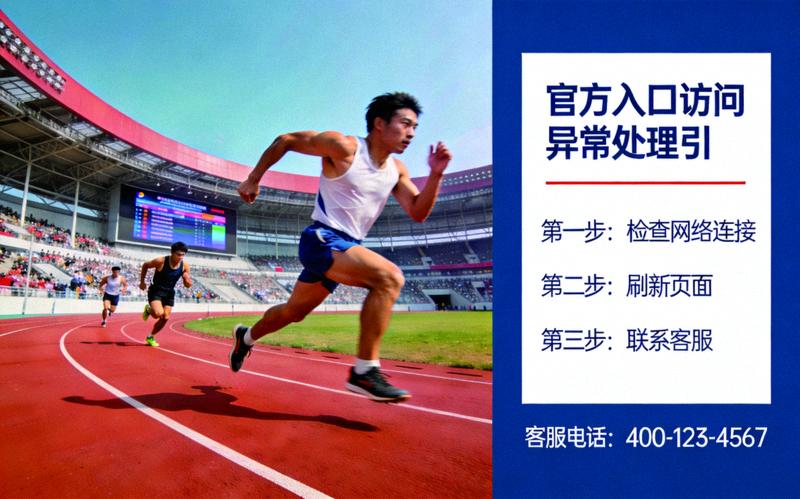 体育场馆内运动员奔跑画面，官方入口访问异常处理指引配图