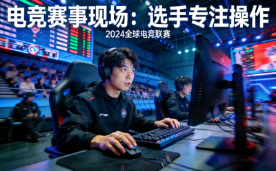 电子竞技选手在赛场专注操作的比赛现场 - 电竞赛事新闻配图
