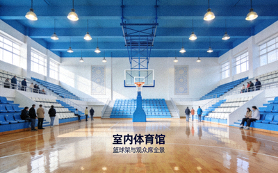 室内体育馆中篮球架与观众席全景 - 体育场馆资讯配图
