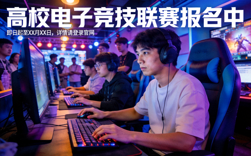 高校电子竞技比赛现场选手专注操作的画面 - 高校联赛报名新闻配图